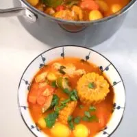 Closeup of a serving of Caldo de Pollo.