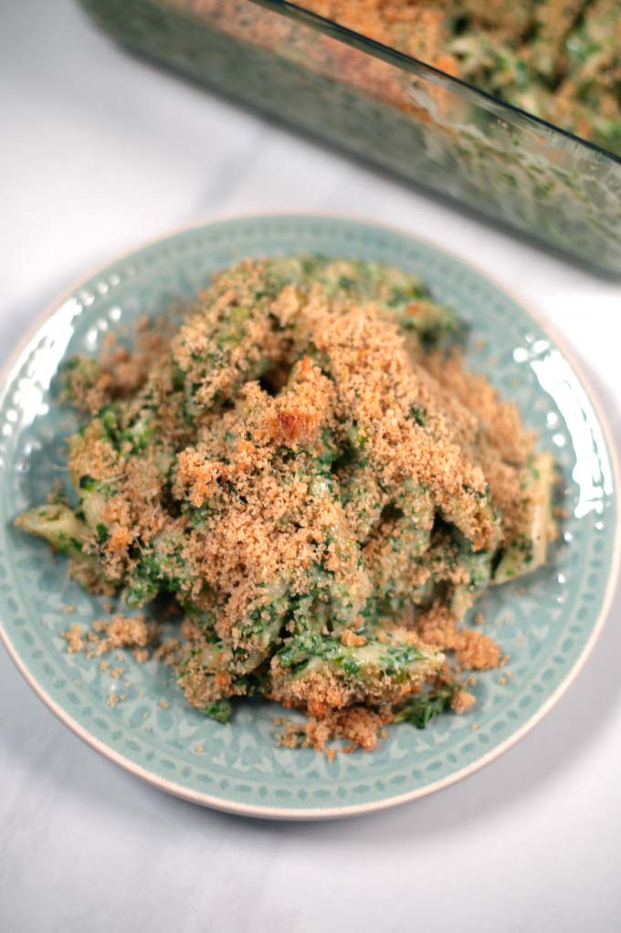 Closeup on a serving of Chicken Florentine Casserole.