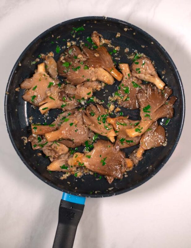 Oyster Mushrooms sauteed in butter with garlic.