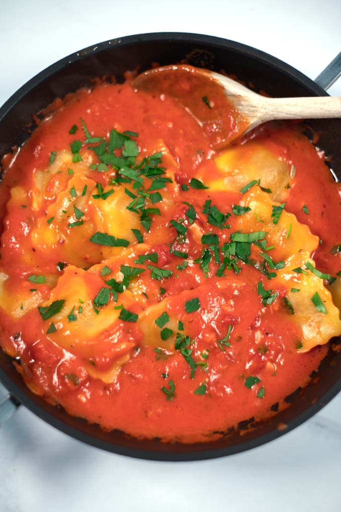 Closeup of Ravioli sauce.