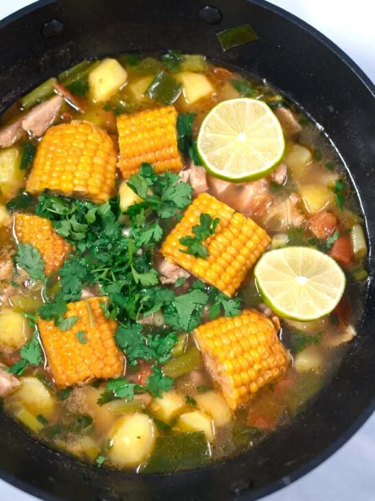 Lime juice give extra tang to Sancocho.