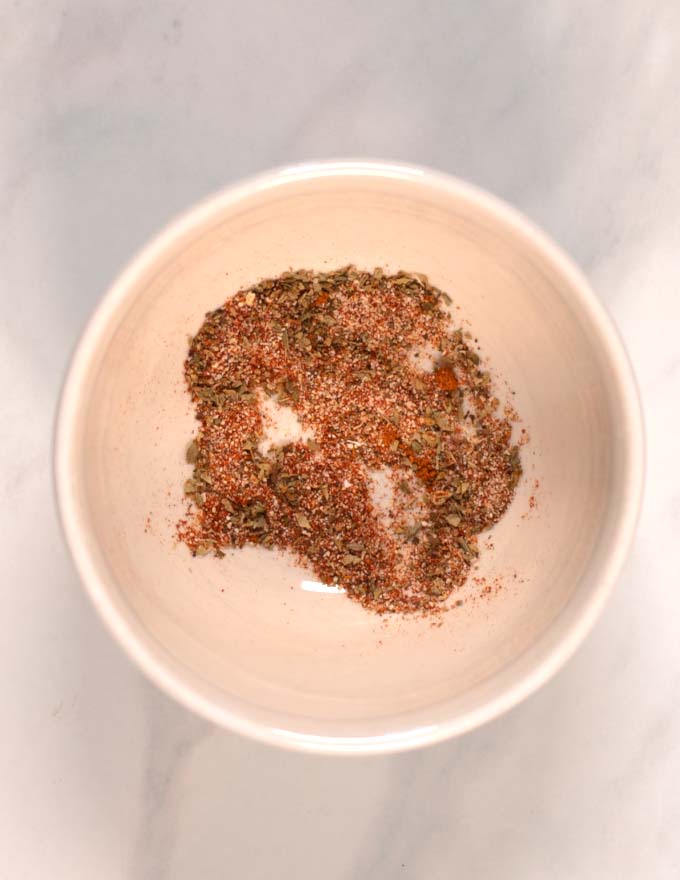 All Spaghetti Seasoning ingredients are mixed in a small bowl.
