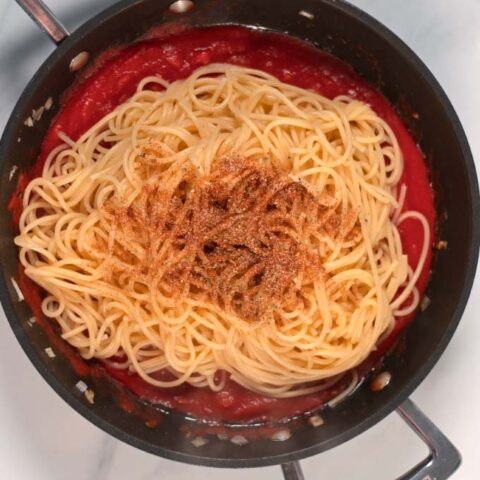 A serving of pasta with Spaghetti Seasoning.