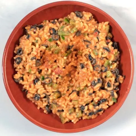 Mexican Macaroni Salad served in a low bowl.