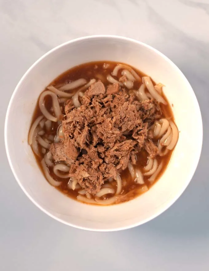 Beef Udon in a large bowl.