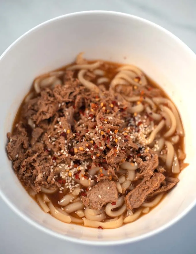 A serving of Beef Udon Noodles.