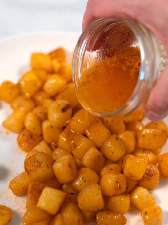 Closeup of poured sauce.