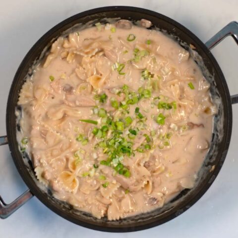 Fresh scallions are used to garnish the ready Cream of Chicken.