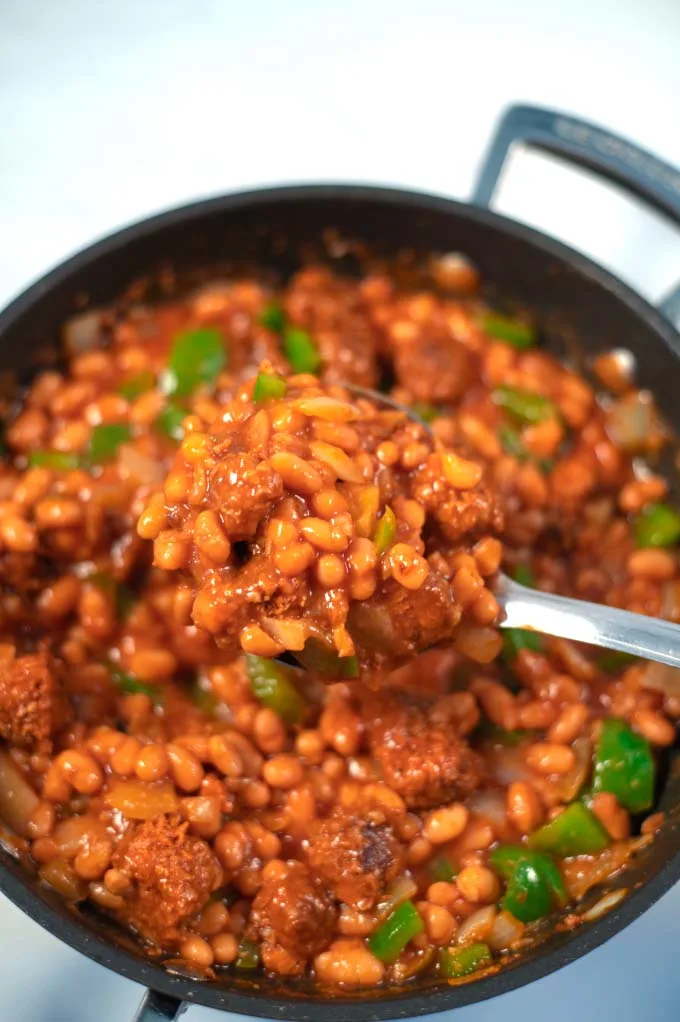 A large spoon of Sausage Chili.
