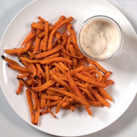 A serving of crispy sweet potato fries.