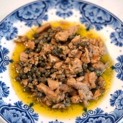 Closeup of chicken iin Lemon Caper Sauce.