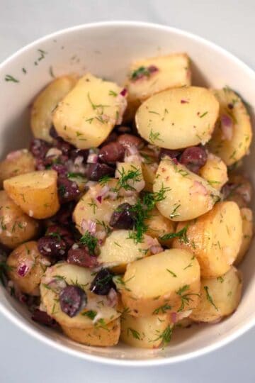 Closeup of Greek Lemon Potato Salad.