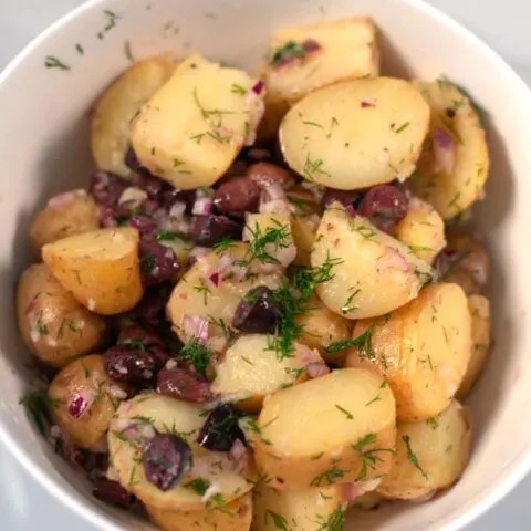 Closeup of Greek Lemon Potato Salad.