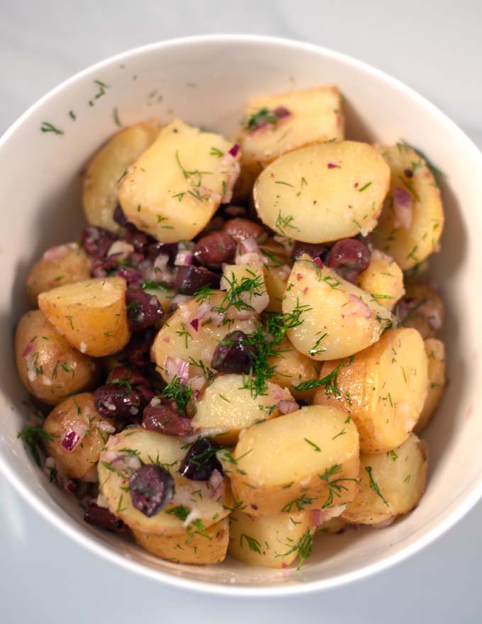 Closeup of Greek Lemon Potato Salad.