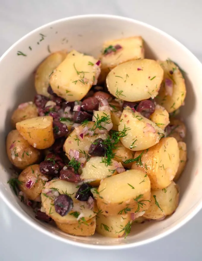 Closeup of Greek Lemon Potato Salad.