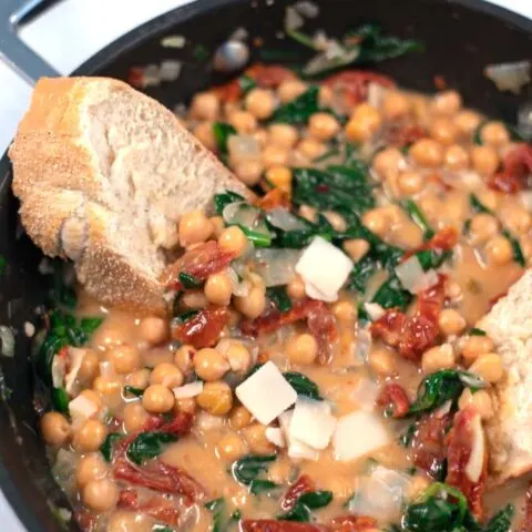 Closeup to ready Marry Me Chickpeas.