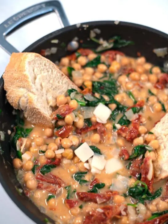 Closeup to ready Marry Me Chickpeas.