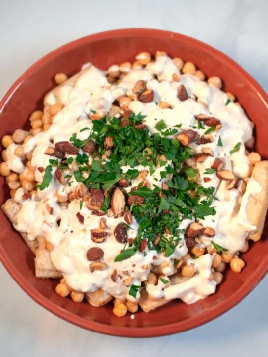 Closeup of a ready Fatteh.