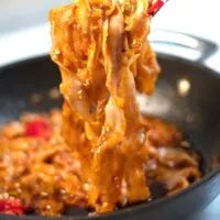 Closup of lifted Szechuan Noodles.