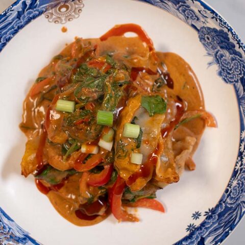 A serving of Dumpling Bake on a plate.