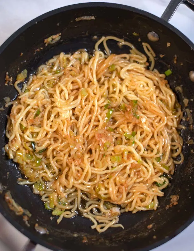 Closeup on Hibachi Noodles.