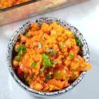 Closeup of a serving of Leftover Spanish Rice Bake.