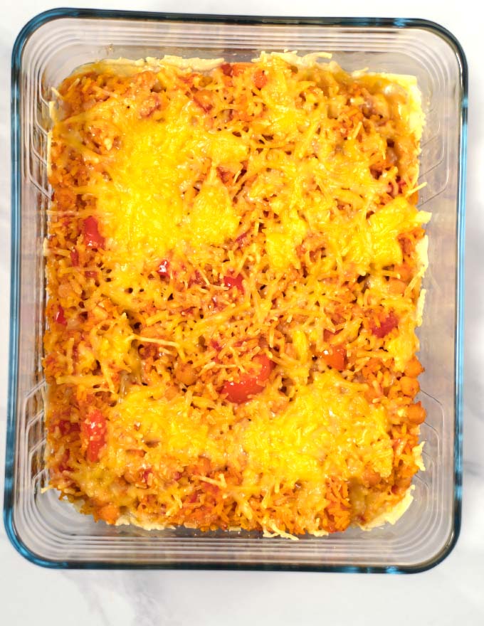 Ready Leftover Spanish Rice Bake fresh out of the oven.