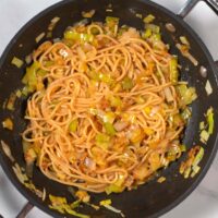 Mixed Miso Pasta in the frying pan.