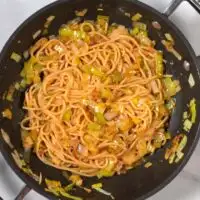 Mixed Miso Pasta in the frying pan.