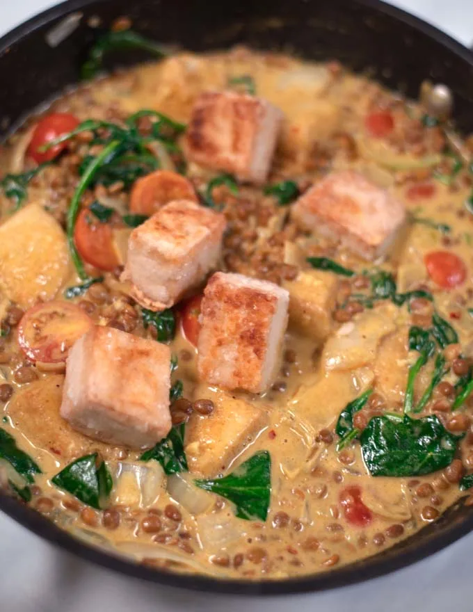 Closeup to served Tofu Curry.