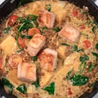 Ready Tofu Curry in a pan.