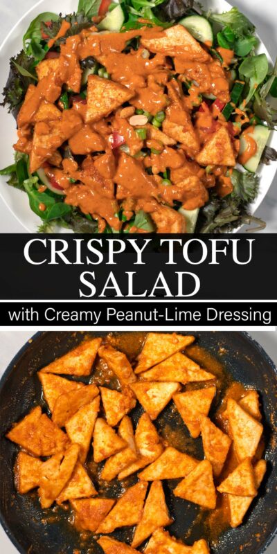 Collage of two photos of Tofu Salad with recipe title text.
