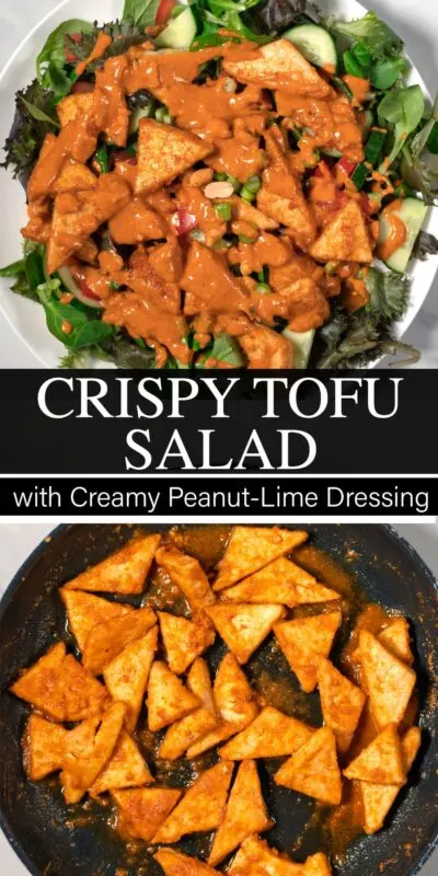 Collage of two photos of Tofu Salad with recipe title text.