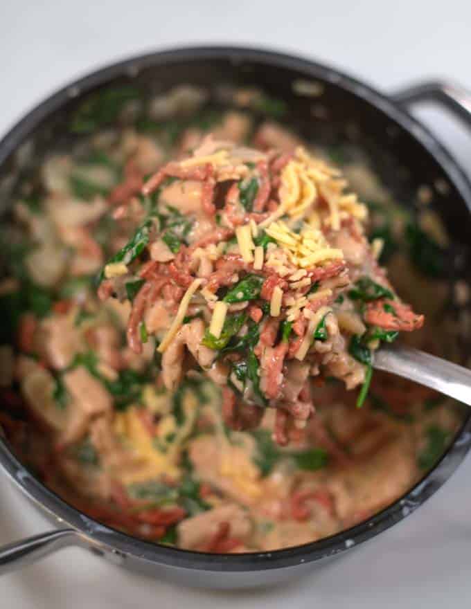 A large ladle with Crack Chicken Soup.