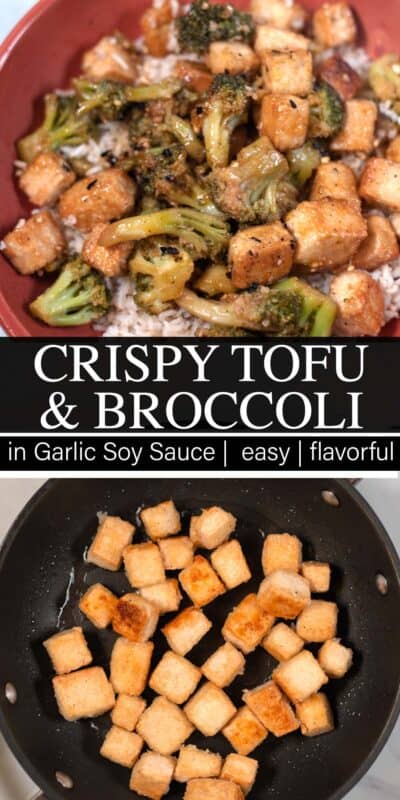 Collage of two photos of Tofu and Broccoli with recipe title text.