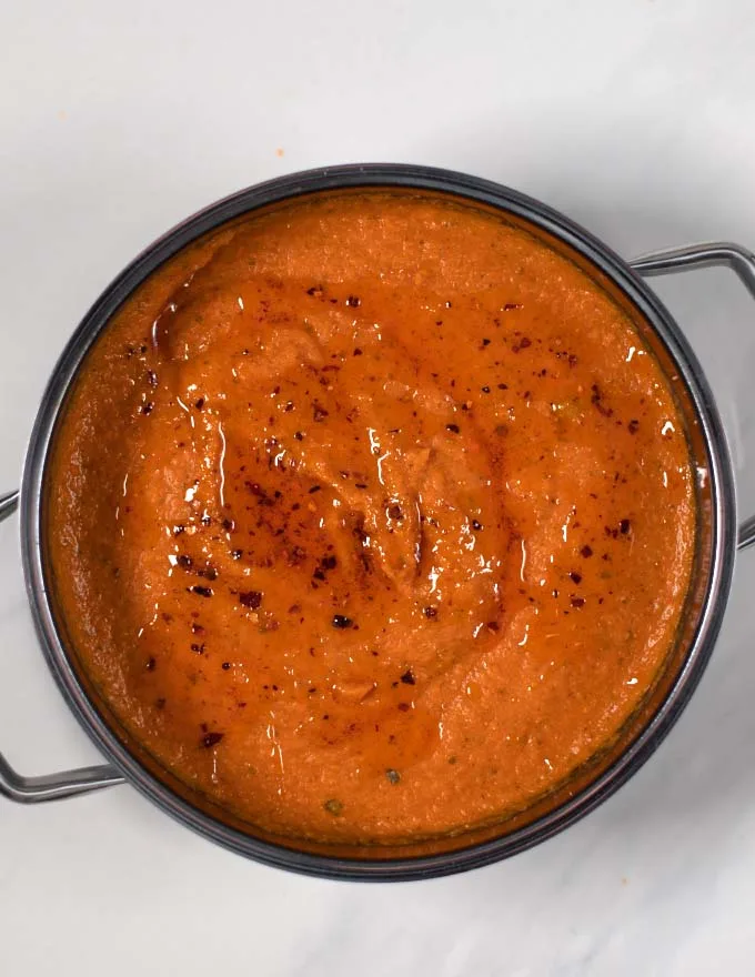 Turkish Lentil Soup with chili oil.