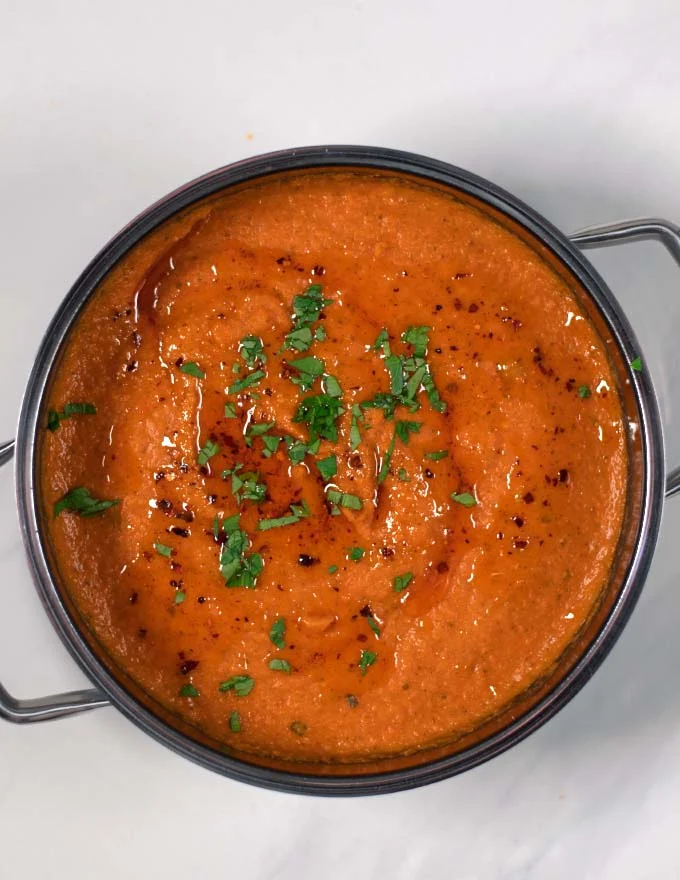 Garnished Turkish Lentil Soup.