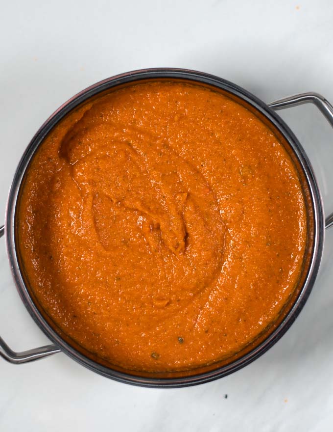 Turkish Lentil Soup in a pot after blending.