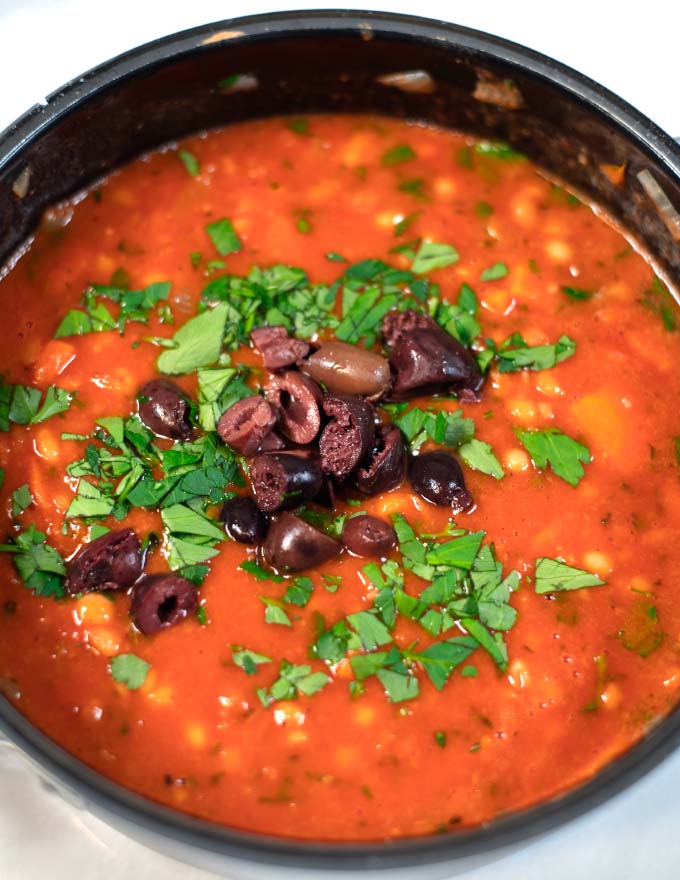 Closeup of the ready Fasolada.