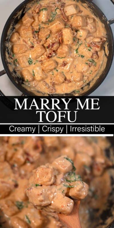 Collage of two photos showing Marry Me Tofu with recipe title text.