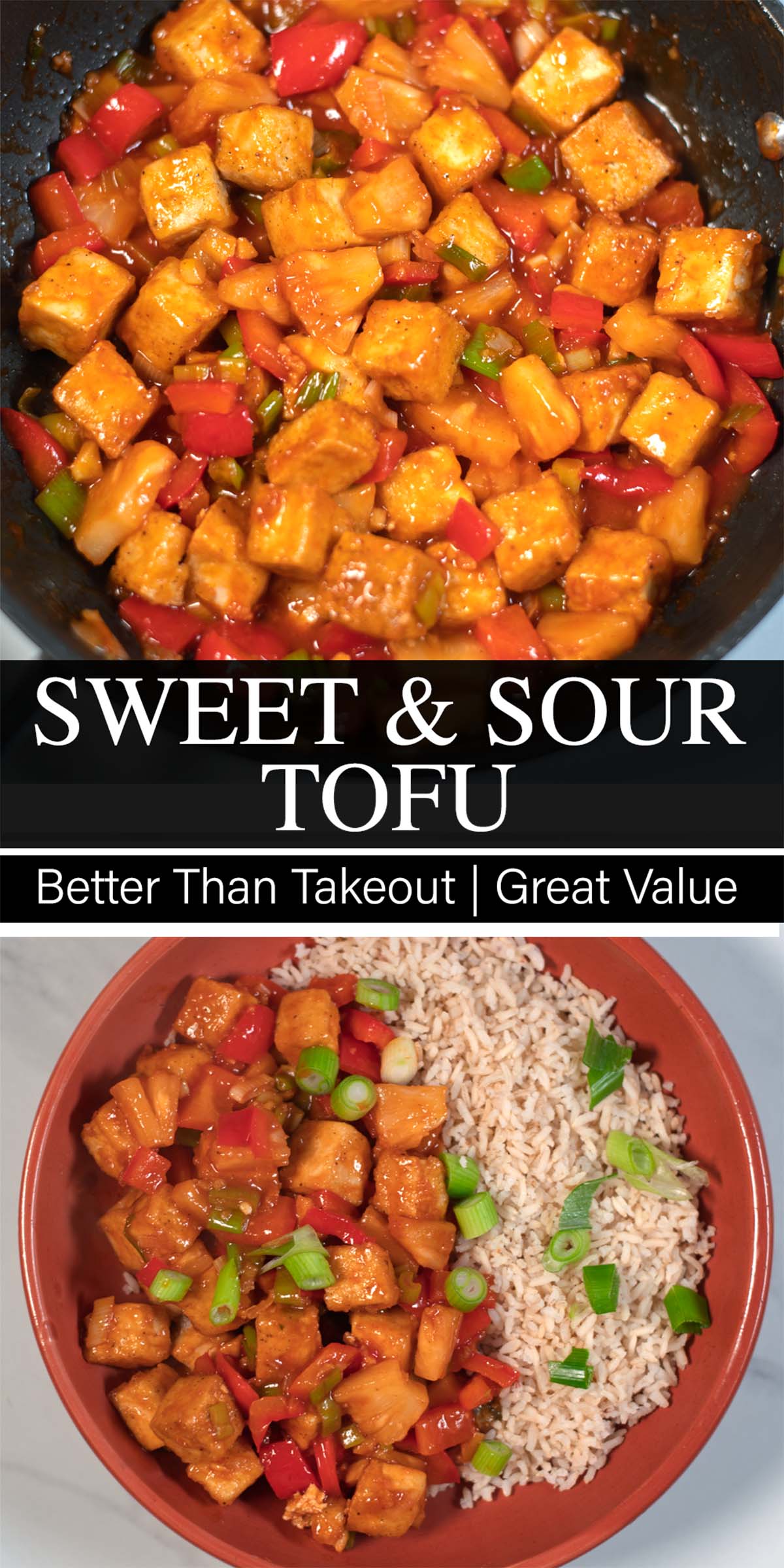 Collage of two photos of Sweet and Sour Tofu with added recipe title text.