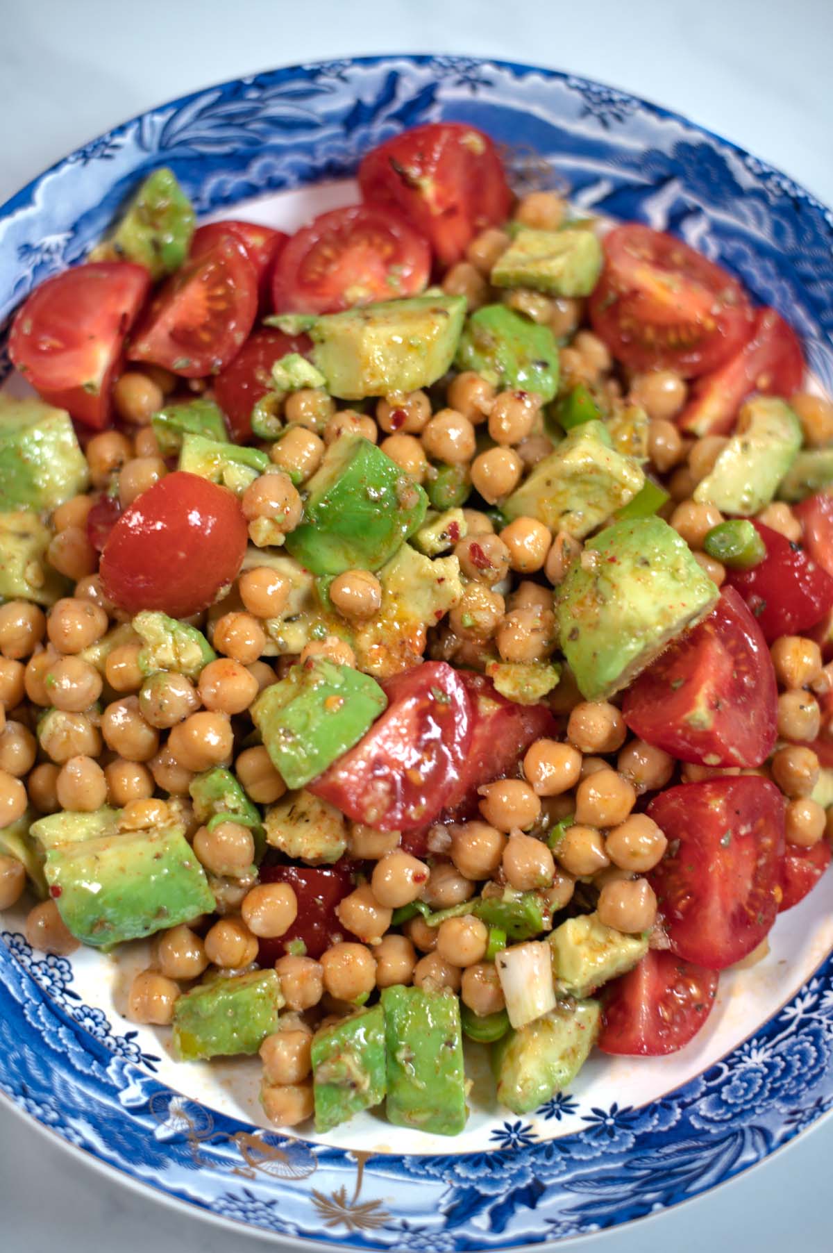 Juicy and fresh serving of Avocado and Chickpea Salad.