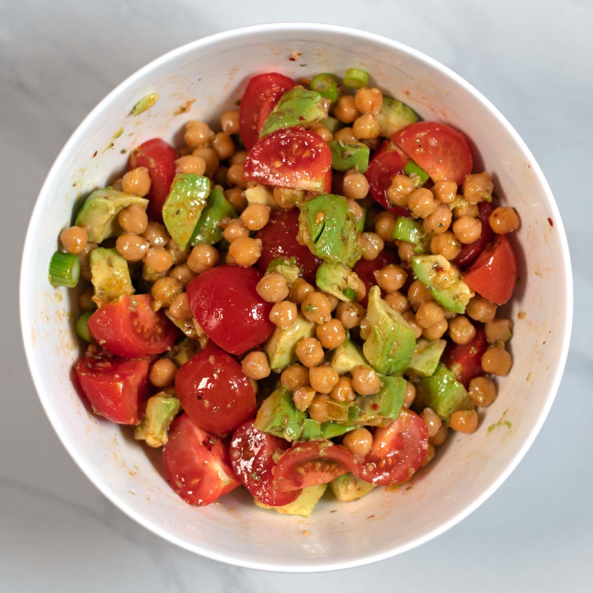 Ready mixed Avocado and Chickpea Salad.