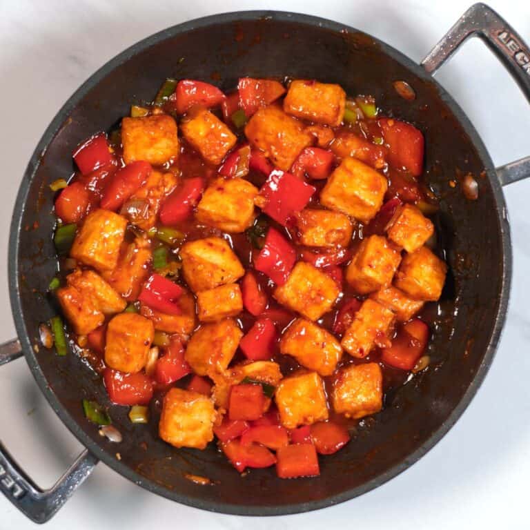 Ready Chili Tofu in the pan.