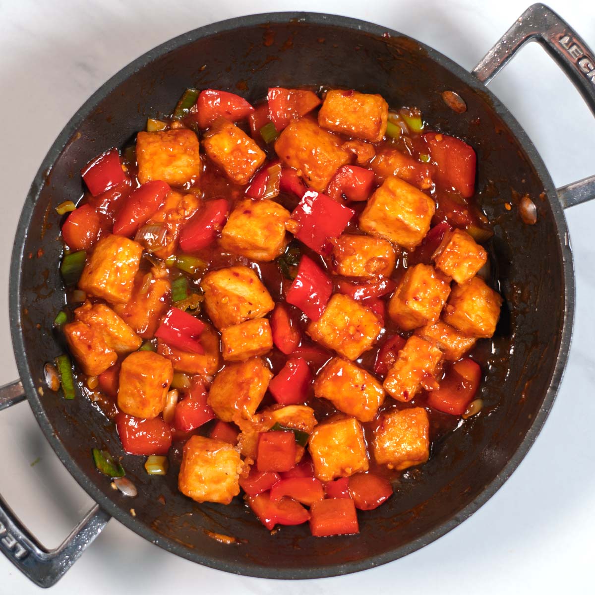 Ready Chili Tofu in the pan.