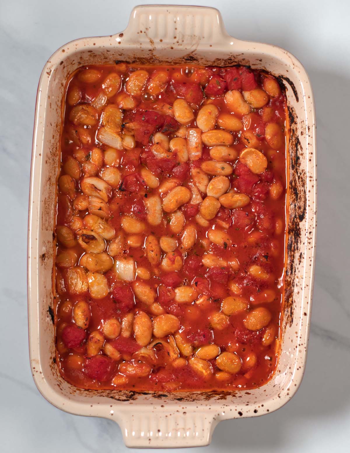 Gigantes Plaki out of the oven.