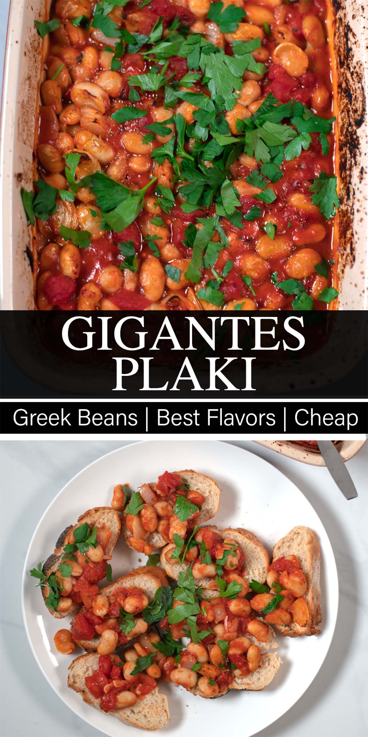Collage of two photos of Gigantes Plaki with recipe title text.