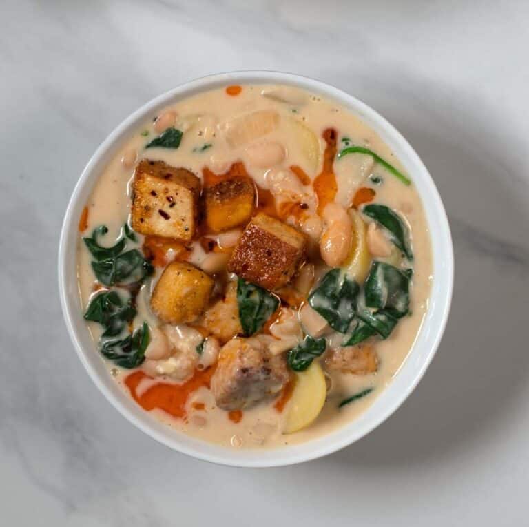 A serving of Million Dollar Soup in a white bowl.