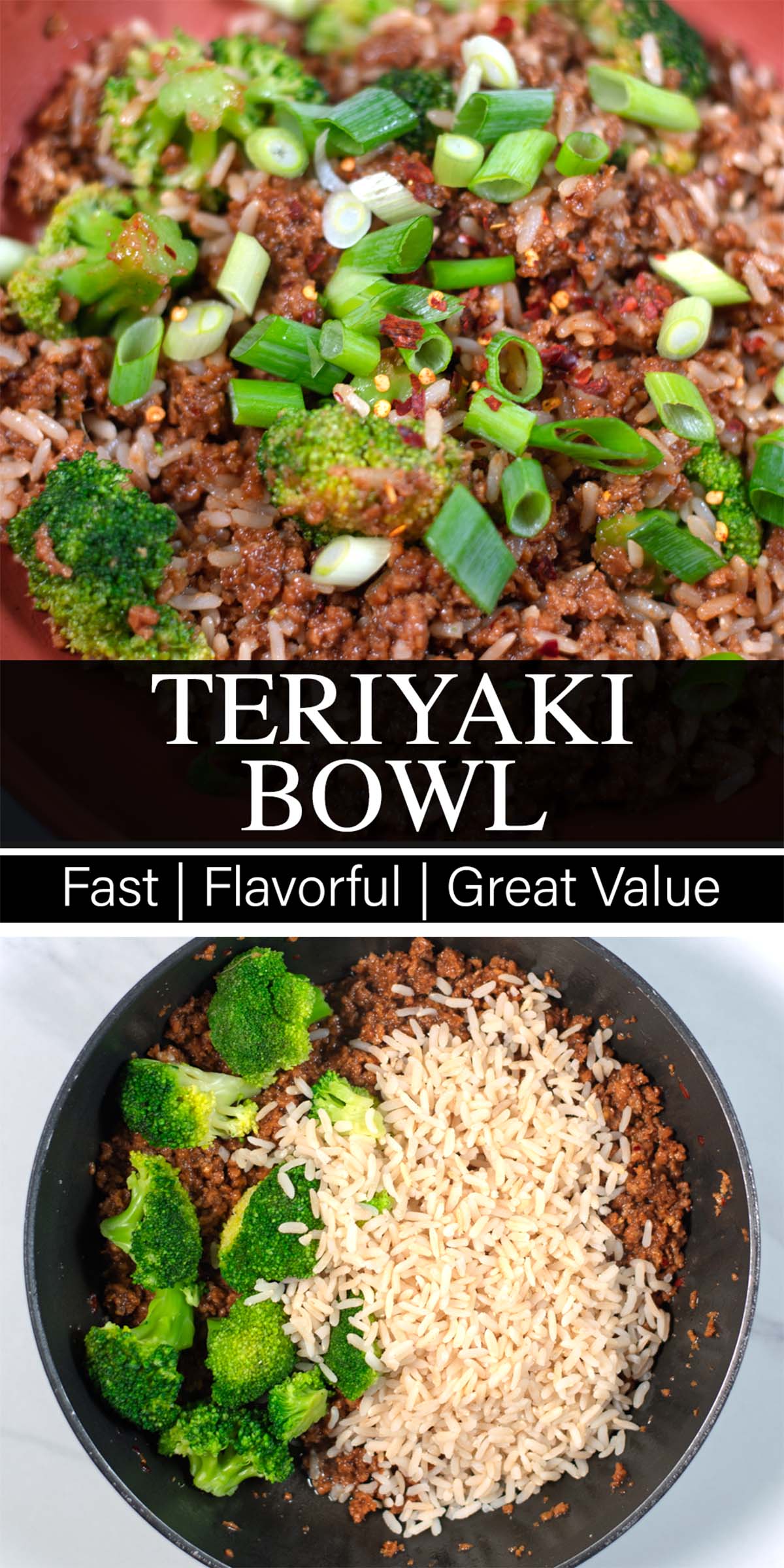 Collage of two photos of Teriyaki Bowl with recipe title text.