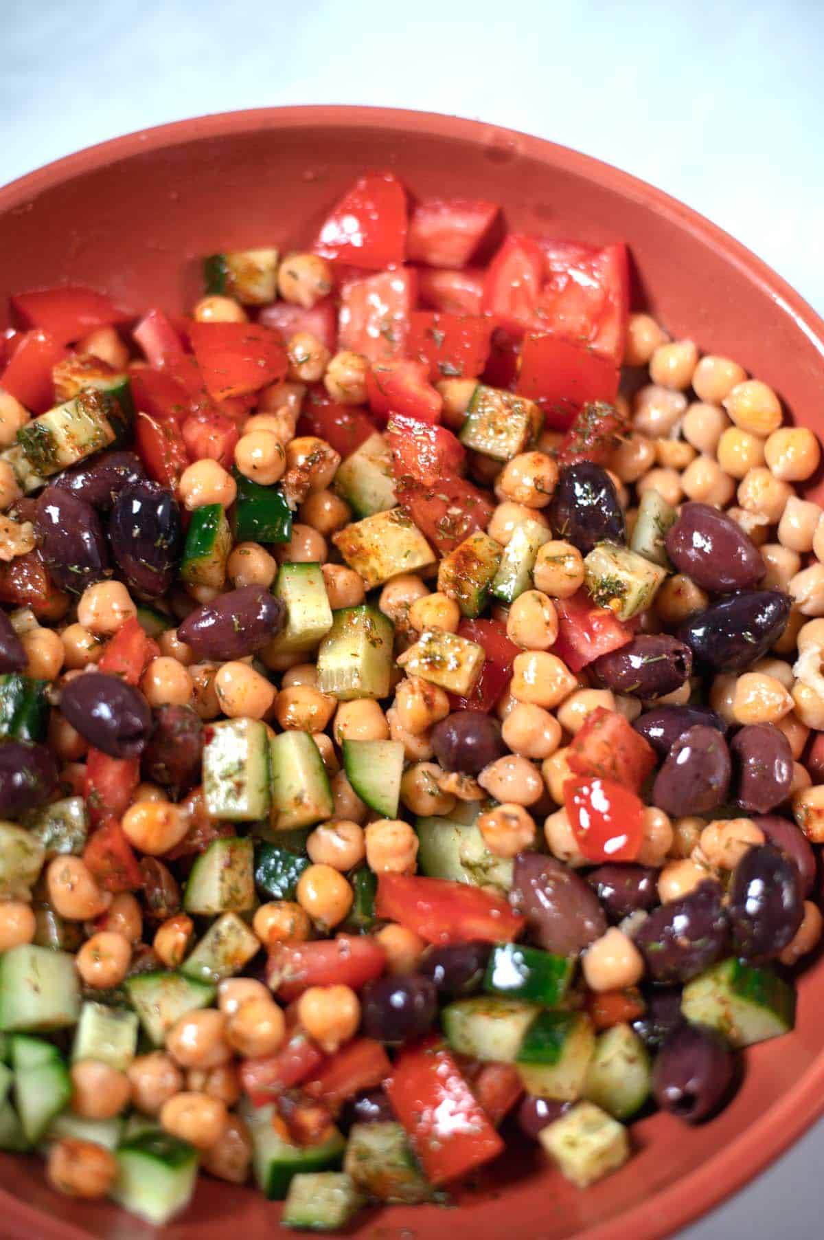 A serving of Greek Chickpea Salad.